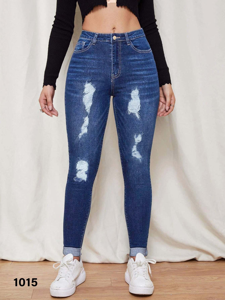 Women Mid Blue Ripped Jeans