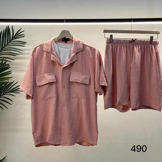 Linen Co-ord Set Pink - 490