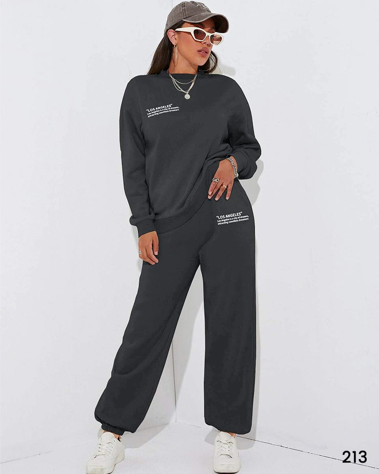 Women Los Angeles Sweat Suit Set - Charcoal